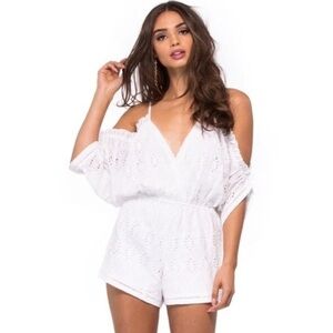 Lovers + Friends Malia off shoulder eyelet romper size S